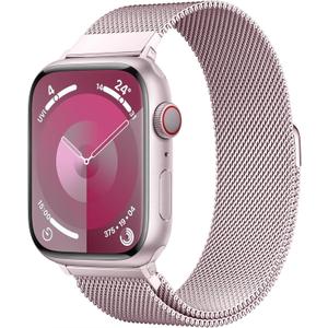 Original Stainless Steel Milanese Loop Compatible with Apple Watch Band 38mm 40mm 41mm 42mm 44mm 45mm 46mm 49mm, Magnetic Clasp Band for iWatch Series 11 10 9 8 7 6 5 4, SE 3 2 1 Ultra3 2, Women & Men (Pink)