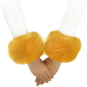Lina & Lily Women's Winter Wrist Cuffs Warmers Faux Fur Fluffy (Mustard Yellow)