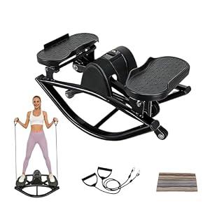 Rock Stepper, Side-to-Side Lateral Rocking Fitness Stepper, with Digital Monitor, Resistance Bands, Non-Slip Mat, Full Body Stepper, for Apartment, Living Room Workout (Black)