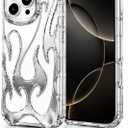 Fashion Flame Bumper Case for iPhone 16 Pro, [3D Luxury Electroplate Glittery] [Hollow Heat Dissipation Design] Slim Fit Shockproof Protective Soft Cover -Silver