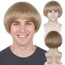 Wiggy Mermaid Blonde Bowl Cut Wig for Men Women Funny Bob Mushroom Wigs + Cap for Halloween Costume 60s 70s Party Cosplay