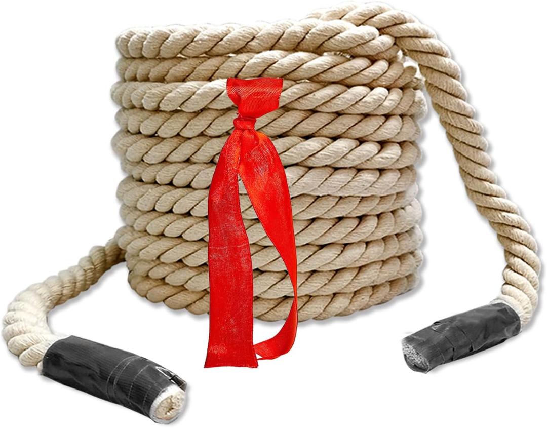 Tug of War Rope, 20 FT Natural Twisted Cotton Rope, Outdoor Yard Lawn Games Perfect for Carnival Team Building Activities, Field Day Family Reunion Birthday Party Game,