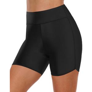 Yonique Womens Swim Shorts High Waisted Swim Bottoms Tummy Control Bathing Suit Bottom Boy Shorts (Large, Black)