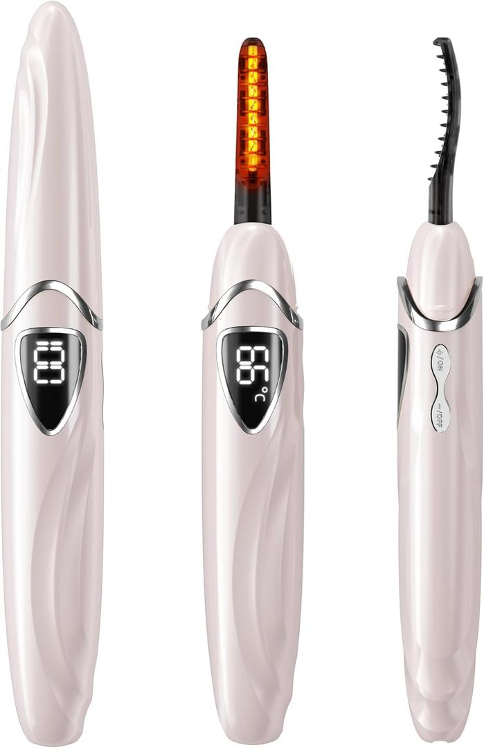 Heated Eyelash Curler, Heated Lash Curler, Accurate Temperature Control Electric Eyelash Curler Heated - Intelligent Power Off, Natural Makeup (Primrose Pink/Silver, S600-148MM)