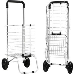 Panana Folding Shopping Hand Truck with Wheels,Foldable Steel Grocery On Wheels, Grocery Bag for Storage (Two Wheels)