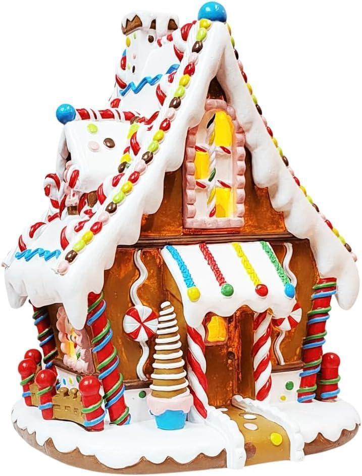 MOMENTS IN TIME Christmas Gingerbread House Lighted Hand-Painted Resin Holiday House with LED Lights Battery Operated Festive Dcor (Cultural)