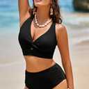 Herseas Women's Textured Bikini Sets Twist Front Top Swimsuits High Waisted Bathing Suits (Black, XL)