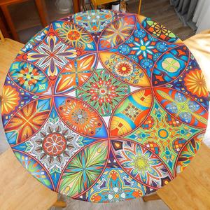 Round Fitted Tablecloth Elastic Edge Design Table Cover Waterproof Table Cloth Wipeable Washable for Round Table
