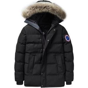 Men's Long Winter Coats Parkas Water Repellent Jacket Warm Fur Hooded Thicken (X-Large, Black)