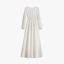Generic Women's 2024 Spring Dresses Casual Long Sleeve Maxi Dress Crewneck Pleated Tiered Dress Smocked Solid A-Line Dress, Size -XL