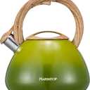 MARSKITOP Whistling Tea Kettle for Stove Top, 2.6 Quart Teapot for Stovetop, Stainless Steel Tea Pot for Stove with Wood Pattern Handle, Light Green