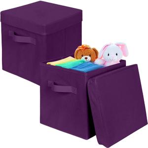 ShellKingdom Storage Bins, Foldable Fabric Storage Cubes with Lid, Clothes Storage Organizer Drawer For Closet Toys Storage, 10.5 X 10.5 X 11 INCH, 2 Pack (Purple)