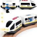 WOOD CITY Battery Operated Train for Wooden Track, Electric Locomotive Train Set with Powerful Engine Compatible with Thomas, Brio, Chuggington, Bullet Car Toys for Toddlers 3 4 5 Year Olds