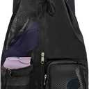 Mesh Beach Backpack with Wet Pocket Drawstring Pool Bag Waterproof Swimming Bag Gym Backpack for Men & Women (Black)