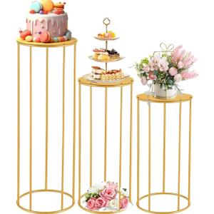 3 Pieces Gold Round Flower Stand, 39 Inch Tall Cylindrical Base Flower Stand Metal Floor Planter, Centerpiece Vase Wayfarer for Wedding Party Party Flower Arrangement Decoration