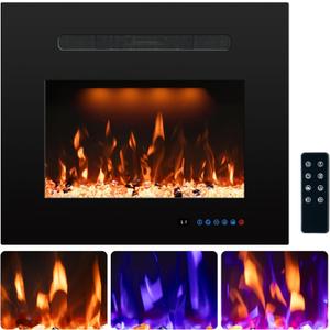 21.14" W Rear Electric Fireplace Inserts with 3 Flame & Top Light, Recessed Fireplace Heater,Thermostat, 750/1500W, Crackling Sound, Logs & Crystals, Timer, No Wall Mount