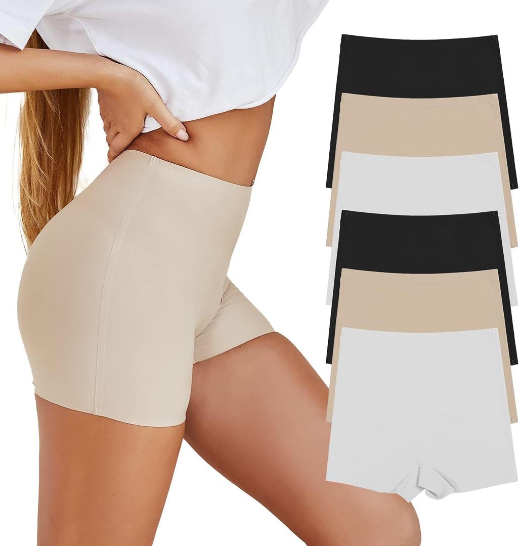SHARICCA BoyShorts Panties for Women Seamless Soft Boy Shorts Underwear Short Boxer Briefs Anti Chafing Multiple Pack (Medium, (6 Pack) 2-black 2-beige 2-white) Size M