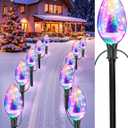 Brightever 2-Pack Jumbo C70 Christmas Pathway Lights Outdoor, 16FT 10 LED Hanging Waterproof Plug-in Christmas Decorations with Stakes, Built-in Miniature Xmas Tree Snow Scene with Multicolored Lights