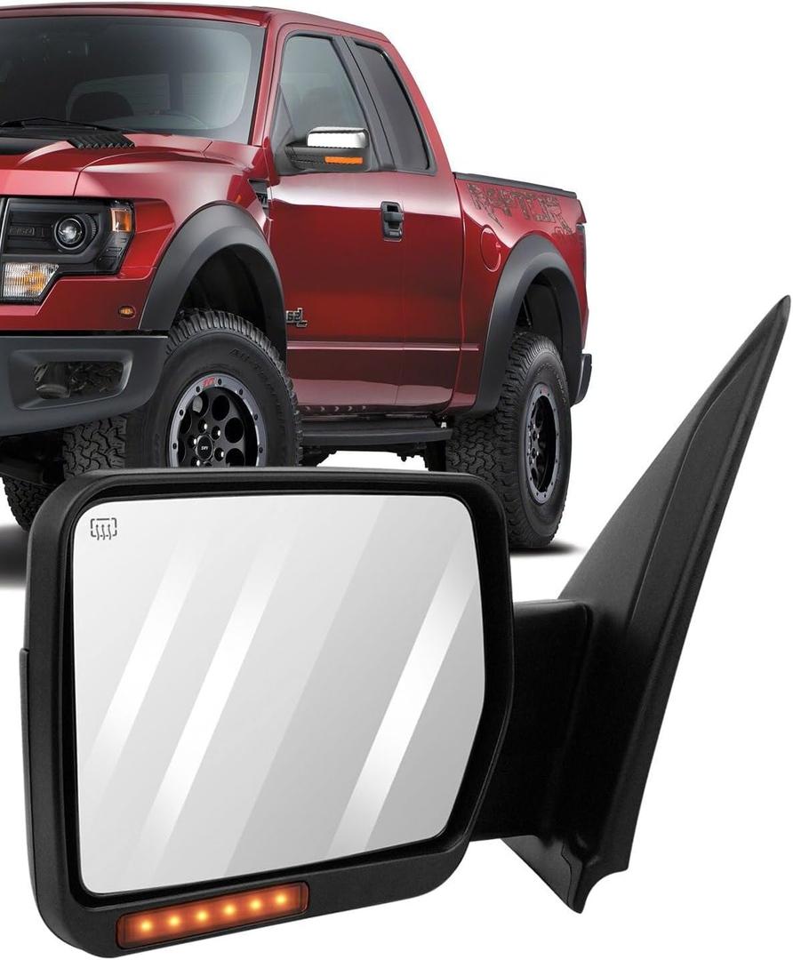 ECCPP Pair Set Replacement Fit For Ford For F-150 2007-2014 Towing Mirror Power Heated Puddle Light Turn Signal (2004-2014 for F150 Metallic Finish - Chrome Cap Housing Power Adjusted)