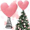 11.2x8 Inch Valentine's Day Tree Topper Crochet Knit Heart Tree Topper Large Christmas Ornament Heart Decorations for Valentines Day Wedding Party Home Indoor(Pink)