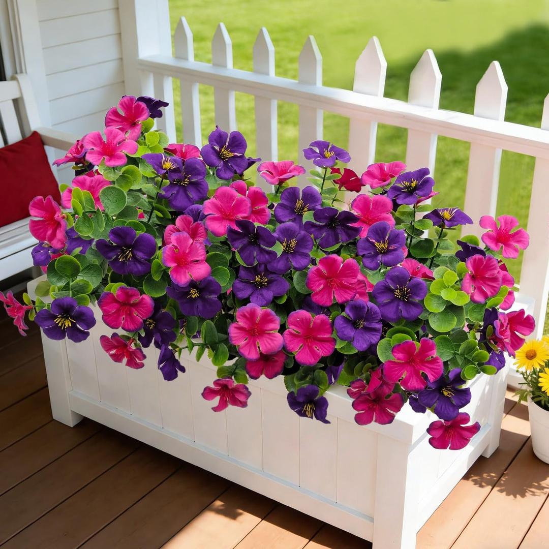 4 Bundles Large Artificial Geranium Flowers for Outdoors UV Resistant Faux Silk Flowers Realistic Fake Plants for Porch Balcony Patio Garden Home Decor(Purple Fuchsia)