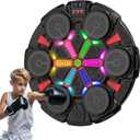 Music Punching Machine for Kids Adults,Bluetooth Wall Mounted Boxing Trainer with Gloves,Rhythm Lights,2 Player Battle Mode,Reaction Training Pad,Home Gym Sport Toys Gifts for Boys Girls Teens 3-12+, Medium