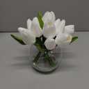 DILATATA Artificial White Tulips in Vase with Faux Water 6" Real Touch Flowers Fake Tulips Small Flowers Arrangement in Round Glass Vase for Mother's Day Table Centerpiece Wedding Home Decor