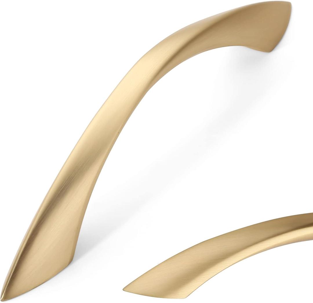 Amerdeco 10 Pack Brushed Brass 3.75 Inch(96mm) Hole Centers Kitchen Arch Twisted Cabinet Pulls Cabinet Hardware Kitchen Handles for Cabinets Cupboard Handles Drawer Pulls ZH0048