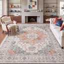Temedara Area Rug 8x10 Washable Rugs, Large Rugs for Bedroom Living Room, Vintage Non-Slip, Stain Resistant, Low Pile Soft Carpet for Dining Room, Kitchen, Home Office, Pet Friendly, Easy to Clean
