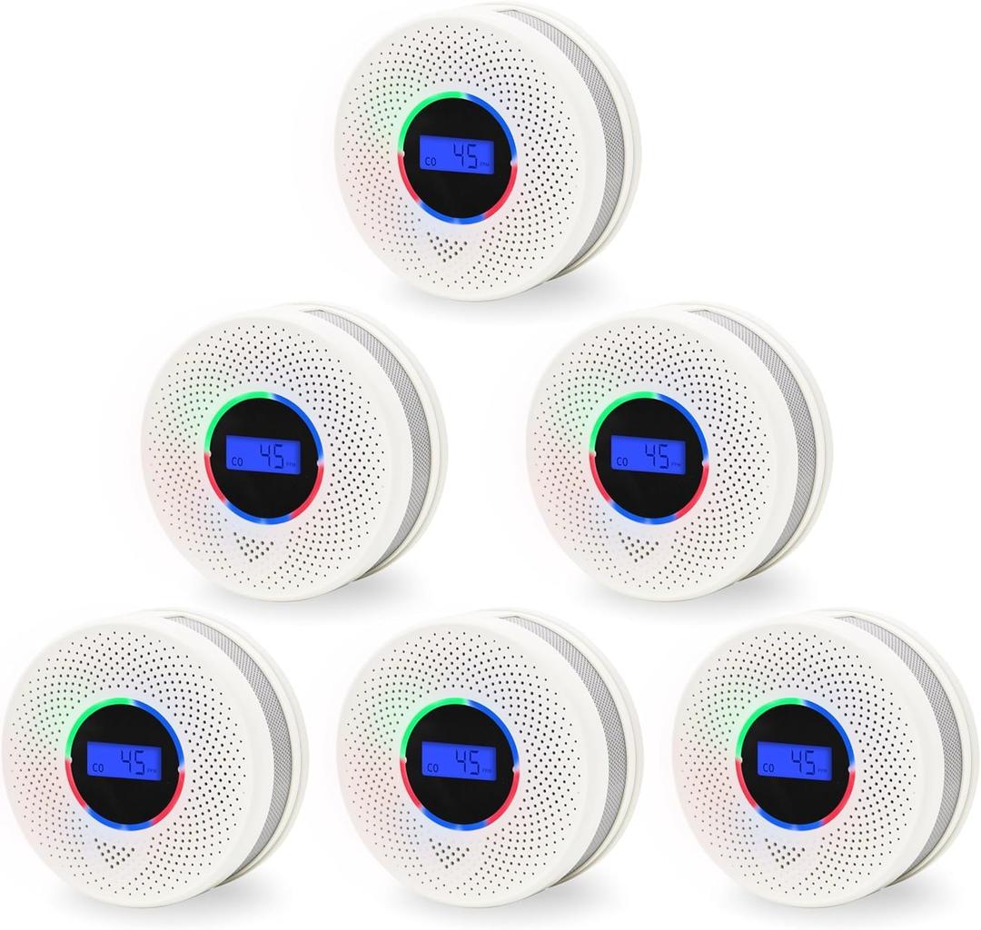 10-Year Battery Smoke and Carbon Monoxide Detector, 2-in-1 Smoke CO Alarm with Digital Display, Reliable Fire and CO Alarm for Home, Bedroom, Kitchen (6 Pack) EXP 06/01/2036