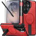 Strong Magnetic for Samsung Galaxy S26 Ultra Case Leather,[Compatible with MagSafe], Adjustable Kickstand, Shockproof Protective Cover for Samsung S26 Ultra (Red)