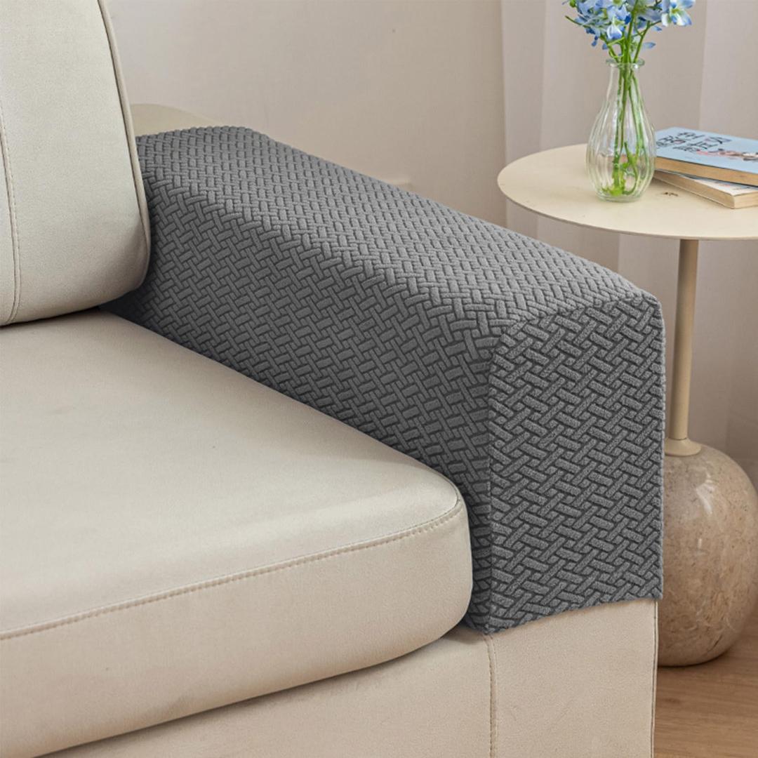 2Pcs Couch Arm Covers, Armrest Cover for Sofa, Sofa Arms Covers Washable Arms with Twist Pins Soft,Skin-Friendly for Pets (Texture Gray, Armrest Cover)
