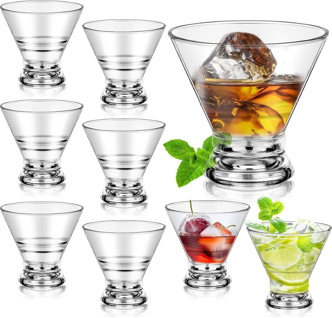 8 Pcs Martini Glasses Bulk 8oz Plastic Stemless Reusable Cocktail Glasses Clear Shot Glass Supplies for Home Bar Restaurant Wedding Birthday Housewarming Espresso Martini Party
