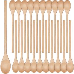 40 Pieces Wooden Spoons for Cooking Bulk 12 Inch Long Handle Cooking Mixing Oval Spoons Tasting Mixing Baking Serving Utensils, Wooden Decorative Spoon Gifts for Bridal DIY Carving Crafts, Drawing (Burlywood)