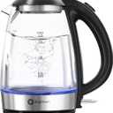 Brightown Electric Glass Kettle for Tea and Coffee, BPA-Free, Fast Boiling, Auto Shut-Off, 1.7 L, 1500W