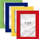 eletecpro 3.5x5 Picture Frames Set of 4, Colorful Photo Frame for Kids Made of Engineered Wood and Acrylic Display 3.5x5 Photos, Cute Home Decor for Wall & Tabletop (Red, Yellow, Blue, Green)
