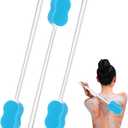 3 Pcs Long Handle Bath Sponge 22.4'' Back Sponge on a Stick Lightweight Back Washer Handled Butt Scrubber Shower Brush for Foot Body Cleaning Bathing Limited Motion (Blue)
