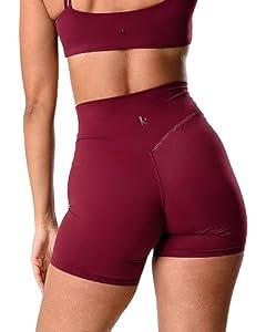 Kamo Fitness Serenity Shorts High Waisted 6" Inseam No Front Seam Thigh Friendly V Booty Seam Women's Biker Shorts (Dark Cherry, M)