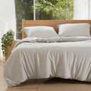 Bedsure Silky Cooling Duvet Cover Queen Size - 100% Rayon Derived from Bamboo Comforter Cover Set for Hot Sleepers, Breathable & Moisture-Wicking Bedding Set, Linen (Queen (90" x 90"))