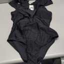 SPORLIKE Women One Piece Swimsuit V-Neck Ruffle Bathing Suit Padded Monokini (Large, Solid Black)