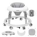 One-Touch Folding Baby Walker, Anti-Roll 8-Wheel Round Chassis, 7-Speed Height Adjustment, with Large Dinner Plate and Brake, 6-18 Months Baby Walker, Gray (Grey)