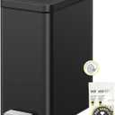 EKO Small Bathroom Trash Can with Lid Soft Close, Step Pedal, 10 Liter / 2.6 Gallon Stainless Steel Garbage Can with Removable Inner Bucket, Anti-Fingerprint Finish (Matte Black)