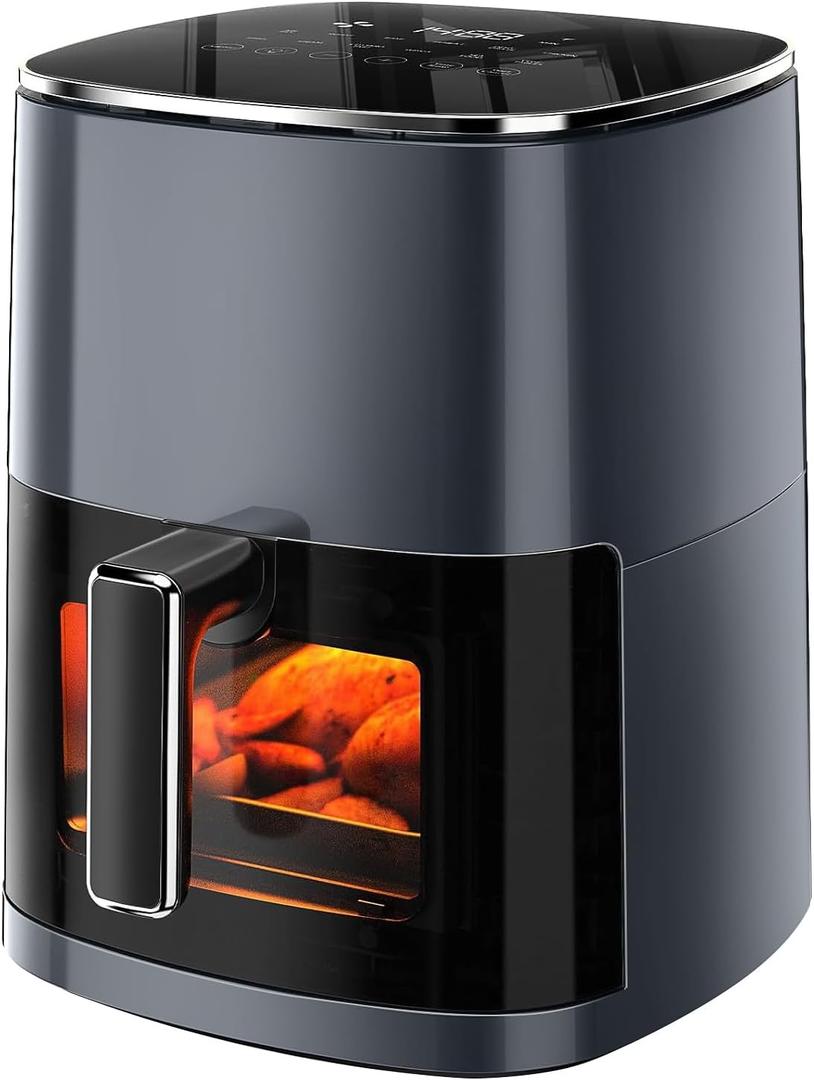 Simple Deluxe Air Fryer - 6.34 QT Digital Airfryer with Visible Window, 12 Presets Functions, Nonstick and Dishwasher-Safe Basket, 1700W, Gray
