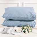 NEXHOME PRO 100% Organic Cotton Standard Pillowcase Set of 2, Envelope Closure Linen Feel Textured Natural, Soft and Durable, Premium Cooling Pillow Cases for Bed (20x26 inch, Blue)