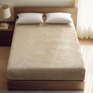 PHF Ultra Soft Velvet Fitted Sheet Queen Size, 16" Deep Pocket with Wider Stronger Elastic Band, Easy Fit Easy Care, 1 Pack Cozy Comfy Flannel Bottom Sheet for All Seasons, No Pillowcases, Khaki