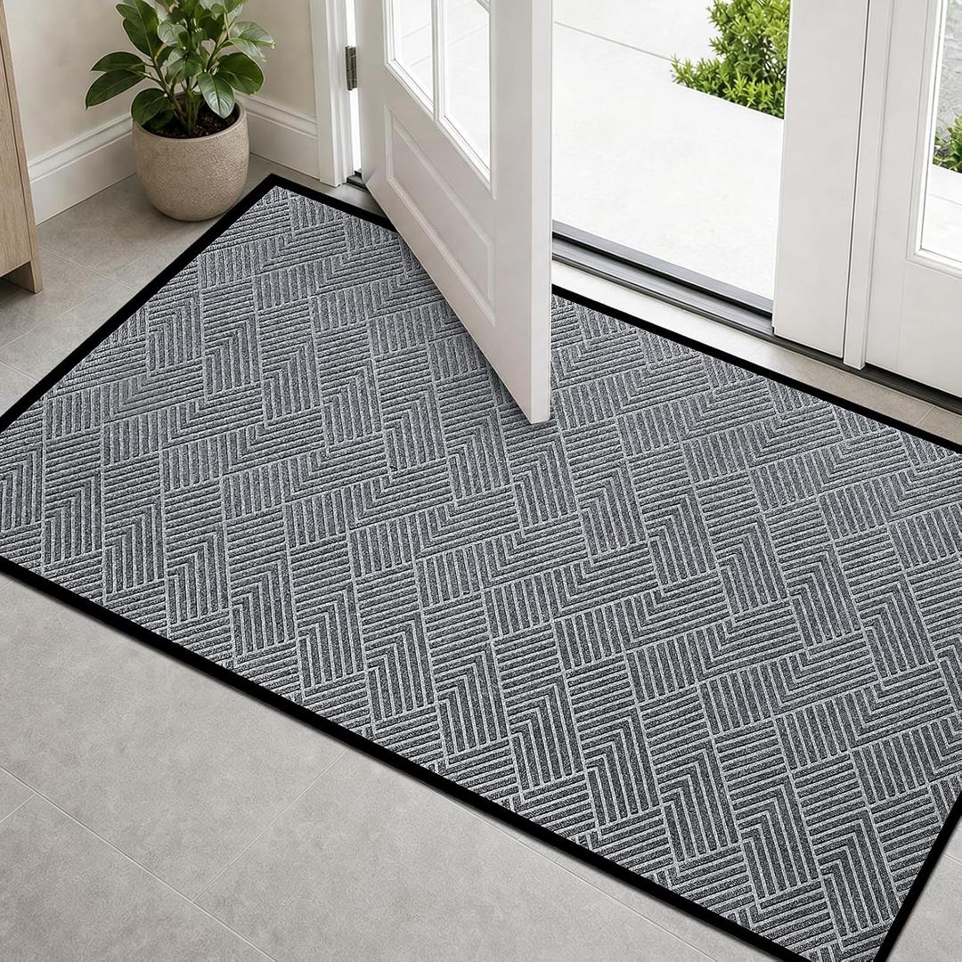 Front Door Mat 3' x 6', Low Profile Heavy Duty Door Mat, Non-Slip Large Commercial Floor Mat, Trap Dirt, Easy Clean Welcome Entry Mat Indoor Outdoor,for Entry, Garage,School,Dark Gray