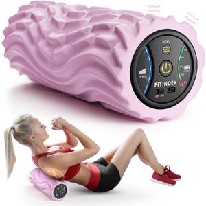 FITINDEX Vibrating Foam Roller for Back Pain, 5-Speed Foam Roller Muscle Massage, Exercise, Yoga, Muscles Deep Tissue, Pilates, Physical Therapy, Recovery, Neck, Leg, Rechargeable, Pink