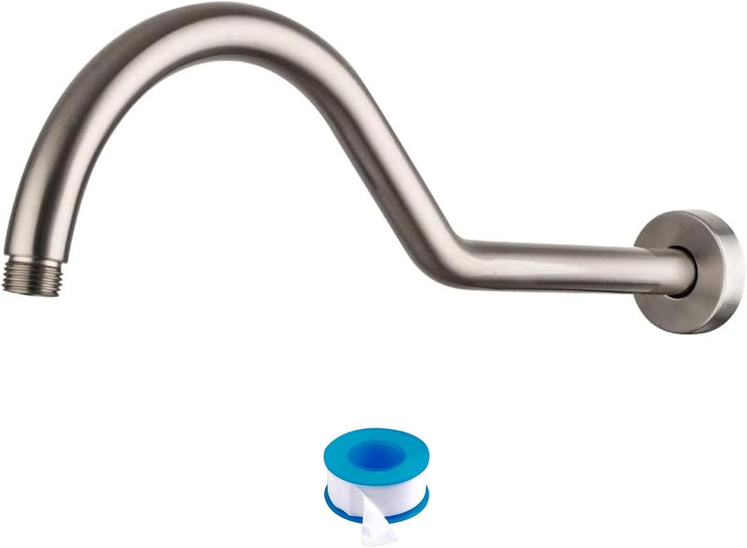 Lordear Shower Extension Arm Solid Brushed Nickel T304 Stainless Steel 17 Inch Extension Shower Arm with Flange Shower Head Pipe For Rain Shower Heads