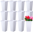 Beeveer 12 Pcs Flower Buckets 13.4 Inch Plastic Floral Bucket for Cut Flowers Modern Square Vases for Centerpieces Display Decorative Plastic Vases for Table Home Wedding Decorations (White)