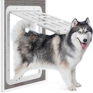 Large Dog Screen Door, 13 x 17 inches Flap Opening Dog Door for Screen Door with 4 Entry Ways, Magnetic Self-Closing Pet Screen Door for Dogs Cats, White